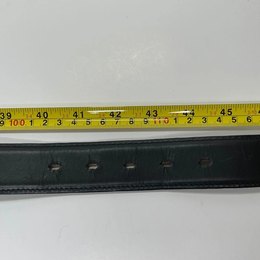 Vintage Tony Lama Leather Western Belt Mens 42 Black Stitch Detail Silver Buckle